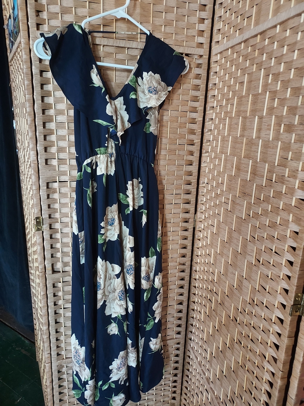 Soprano Navy Floral Wrap Maxi Dress | Ruffle Sleeves | Boho Romantic